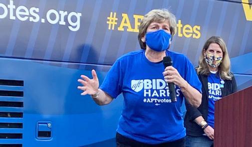 Randi Weingarten on AFT Votes bus