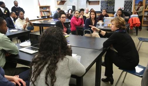 Randi Weingarten with students