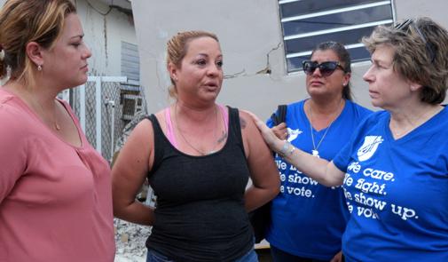 Randi Weingarten with educator in Puerto Rico