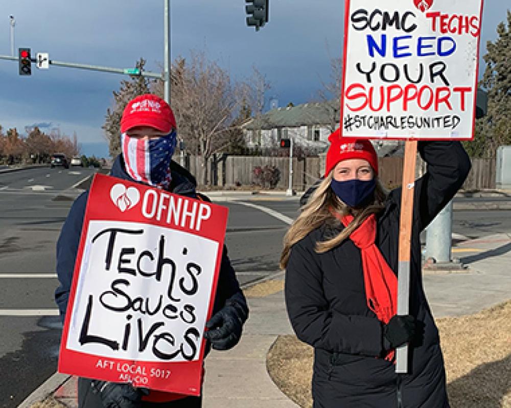 healthcare workers picket